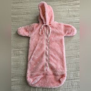 Vtg 80s Tot Lines Faux Fur Pink Baby Bunting Snow Suit Sleep Sack Hooded